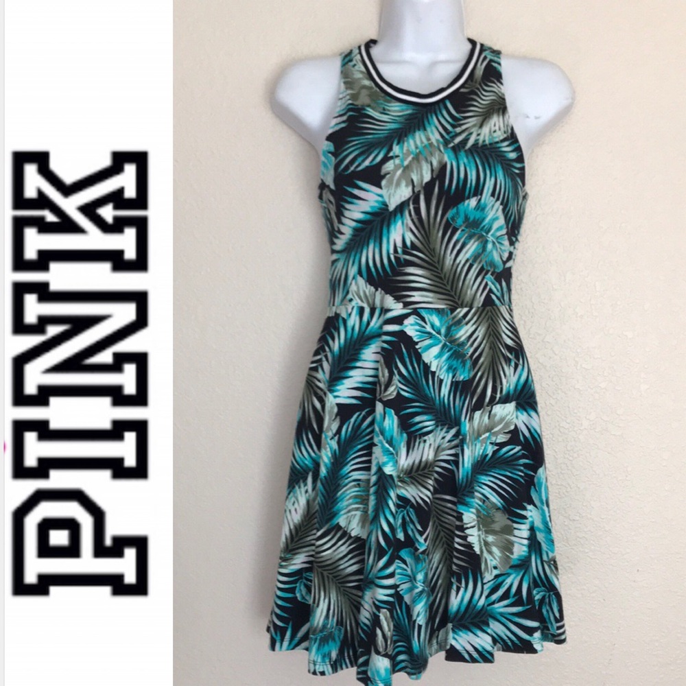 Pink Tropical Leaves Skater Dress - XS